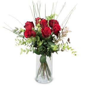 7 Red Roses with greenery